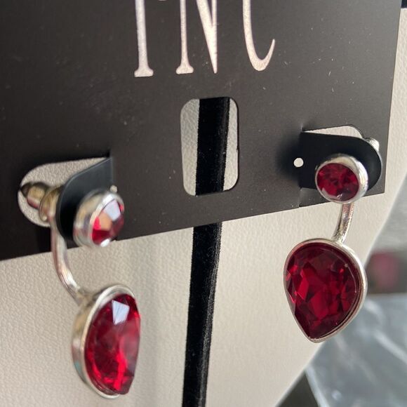 INC silver color and red stone earrings NWT - Picture 2 of 3